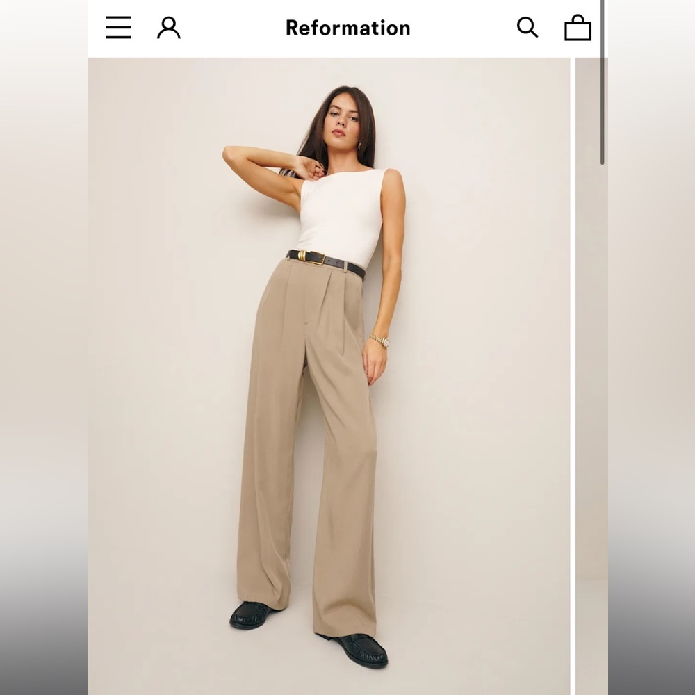Reformation Tan High Rise Wide Leg Mason Pant - Picture 2 of 8